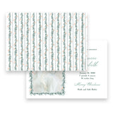 Watercolor Red Ribbon with Peach Berry Pine Garland Landscape Holiday Card / Birth Announcement