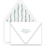 Watercolor Red Ribbon with Peach Berry Pine Garland Landscape Holiday Card / Birth Announcement