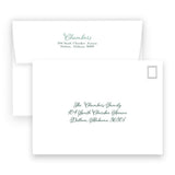 Watercolor Red Ribbon with Peach Berry Pine Garland Landscape Holiday Card / Birth Announcement