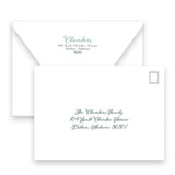 Watercolor Red Ribbon with Peach Berry Pine Garland Portrait Full Picture Holiday Card