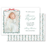 Watercolor Red Ribbon with Peach Berry Pine Garland Landscape Holiday Card / Birth Announcement