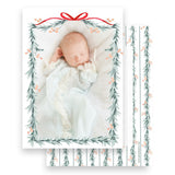 Watercolor Red Ribbon with Peach Berry Pine Garland Portrait Full Picture Holiday Card