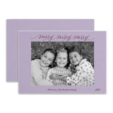 "Merry Merry Merry" Landscape Lavender with Burgundy  Foil Printed Photo Attached Holiday Card (Copy)