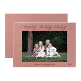 "Merry Merry Merry" Dusty Rose with Burgundy Foil Printed Photo Attached Holiday Card