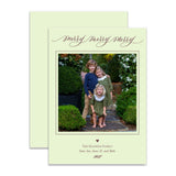 "Merry Merry Merry" Portrait Green with Burgundy Foil Printed Photo Attached Holiday Card