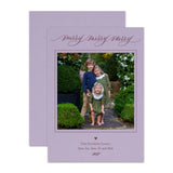 "Merry Merry Merry" Portrait Lavender with Burgundy Foil Printed Photo Attached Holiday Card