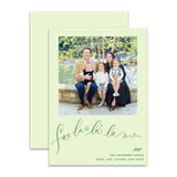 "Fa La La La" Portrait Green on Green Foil Printed Photo Attached Holiday Card
