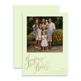 "Joyeux Noele" Portrait Green with Gold Foil Printed Photo Attached Holiday Card