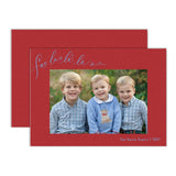 "Fa La La La " Cherry with Blue Foil Printed Photo Attached Holiday Card