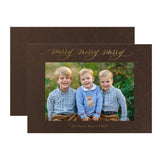 "Merry Merry Merry" Chocolate with Gold Foil Printed Photo Attached Holiday Card