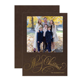 "Merry Christmas" Chocolate with Gold Foil Printed Photo Attached Holiday Card
