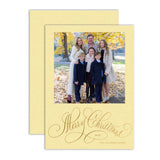 "Merry Christmas" Mimosa with Gold Foil Printed Photo Attached Holiday Card