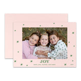 "Joy" Pink with Green Foil Printed Photo Attached Holiday Card