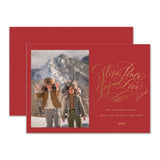 "Hope, Peace, Joy, & Love" Cherry with Gold Foil Printed Photo Attached Holiday Card