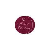 "Merriest Christmas" Circular Wine Card Stock with Pink Foil Printed Holiday Gift Tag