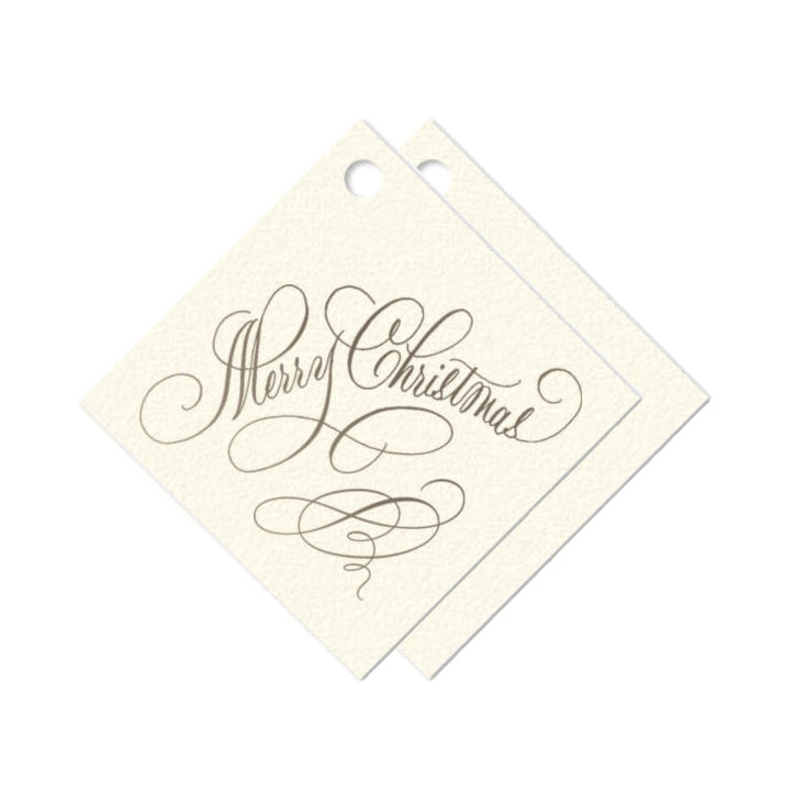 Christmas gift tag with 'Merry Christmas' text on a white background