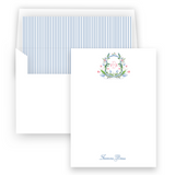 Watercolor Botanical Crest with Monogram Lined Stationery