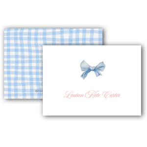 Watercolor Gingham & Blue Bow Enclosure Card