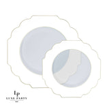 Scalloped Clear Base Gold • White Plastic Plates | 10 Pack
