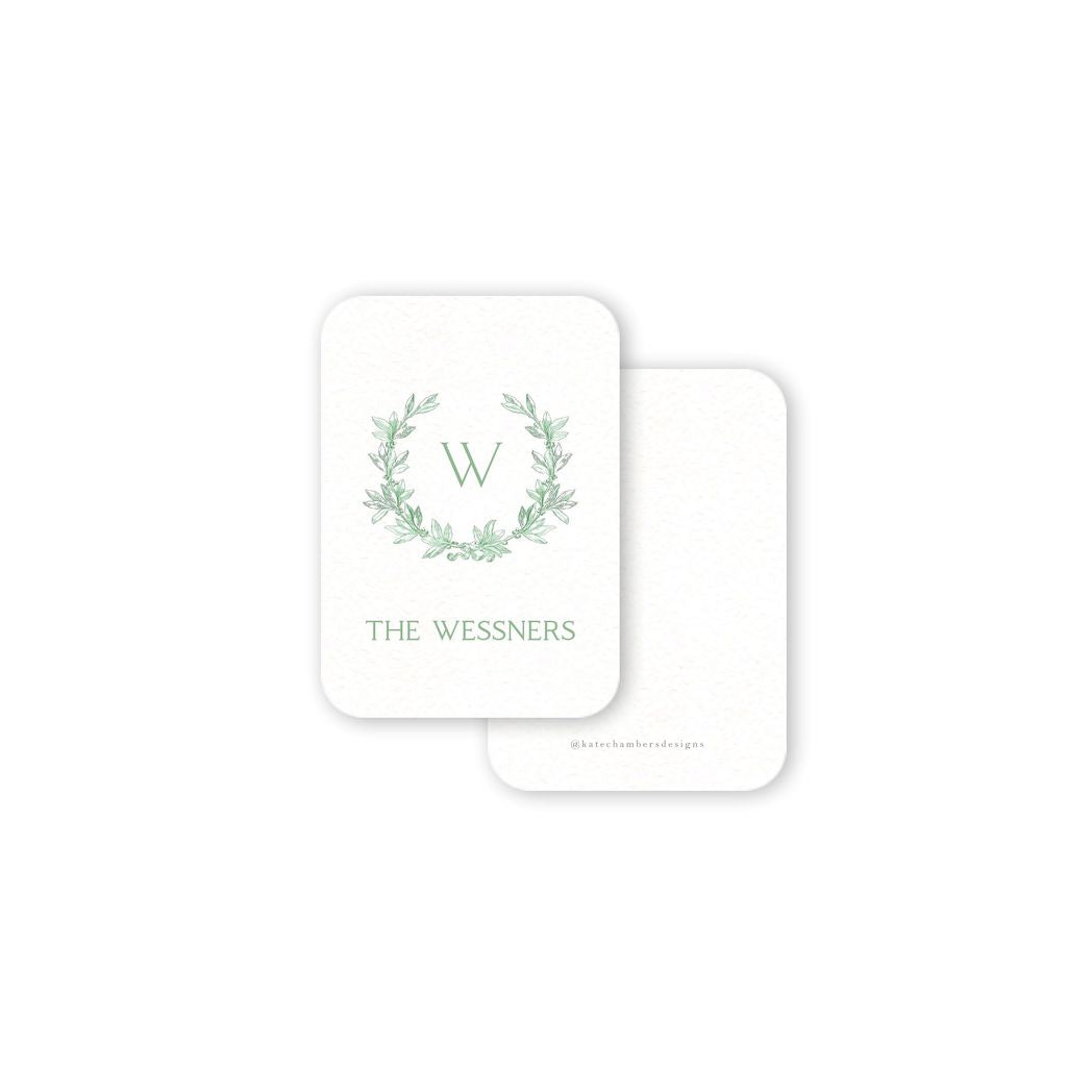 White & Green Family Monogram Enclosure Card