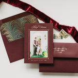Engraved Photo Attached Holiday Card (Claret Paper & Champagne Ink)