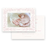 Landscape Pink Floral Border Holiday Card / Birth Announcement