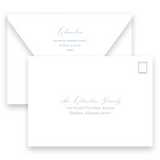 Blue Botanical Floral with Green Border "Peace on Earth" Portrait Holiday Card