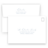 Blue Botanical Floral with Green Border "Peace on Earth" Portrait Holiday Card