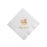 Full Color watercolor Easter eggs in a basket with a pink bow Cocktail Napkin