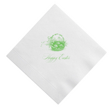 "Happy Easter" Grass Green Basket Foil Printed Cocktail Napkin
