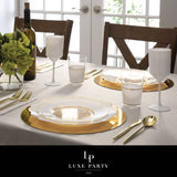 Scalloped Clear Base Gold • White Plastic Plates | 10 Pack