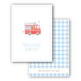 Watercolor Blue Gingham Firetruck Enclosure Card