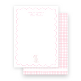 Pink Watercolor Bunny with Scallop Border Baby Stationery