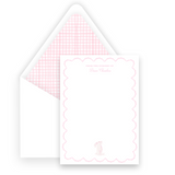 Pink Watercolor Bunny with Scallop Border Baby Stationery