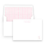 Pink Watercolor Bunny with Scallop Border Baby Stationery