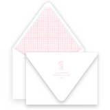 Pink Watercolor Bunny with Scallop Border Baby Stationery