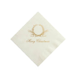 Gold on Cream wreath Merry Christmas Cocktail Napkins, set of 20