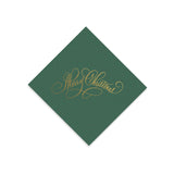 Merry Christmas Gold Foil on Forrest Green Elegance Napkins, Set of 20