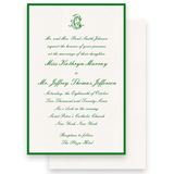 Green Border Monogram with Floral Watercolor Trellis Empire Script Wedding Invitation