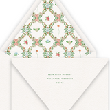 Green Border Monogram with Floral Watercolor Trellis Empire Script Wedding Invitation