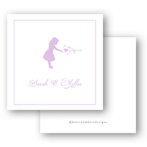 Vintage Silhouette Girl's Lilac Square Enclosure Card
