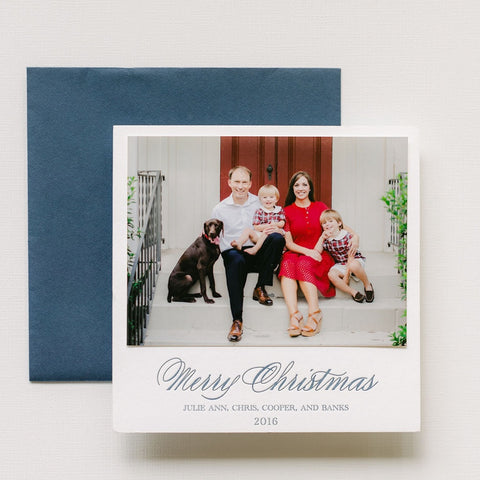 Merry Christmas Holiday Letterpress Navy Nutcracker Custom Photo Attached Card