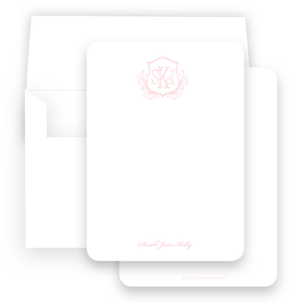 Pink Wildflower Botanical Crest with Monogram Lined Stationery
