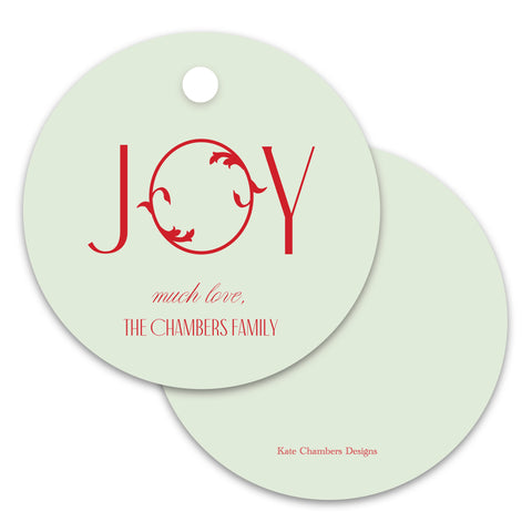 Mint and Red "Joy" Round Holiday Gift Tag