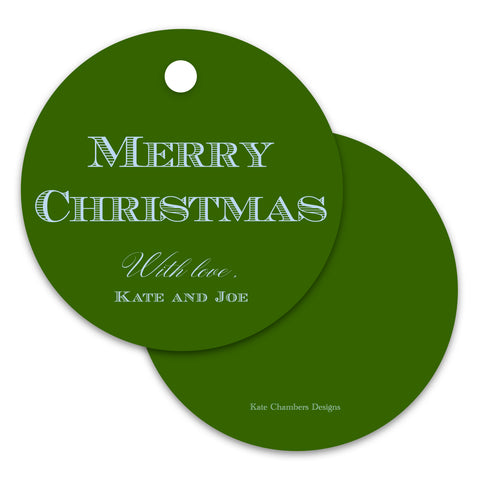 Green and Blue "Merry Christmas" Simple Round Holiday Gift Tag