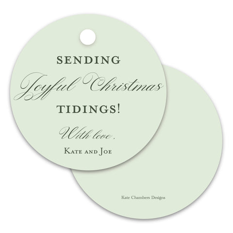 Green "Joyful Christmas" Script Round Holiday Gift Tag