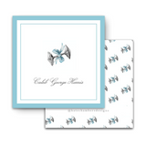 Silver Rattle with Blue Ribbon Square Enclosure Card