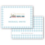 Watercolor Blue Gingham Train Enclosure Card