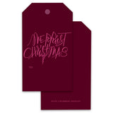 Burgundy and Pink Merriest Christmas Holiday Gift Tags, Set of 12