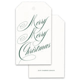 White and Dark Green Merry Merry Christmas Holiday Gift Tags, Set of 12